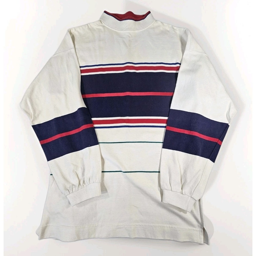 Vintage Gant Rugby Shirt Mens Medium White Blue Red Rugger Striped USA 90s Thick